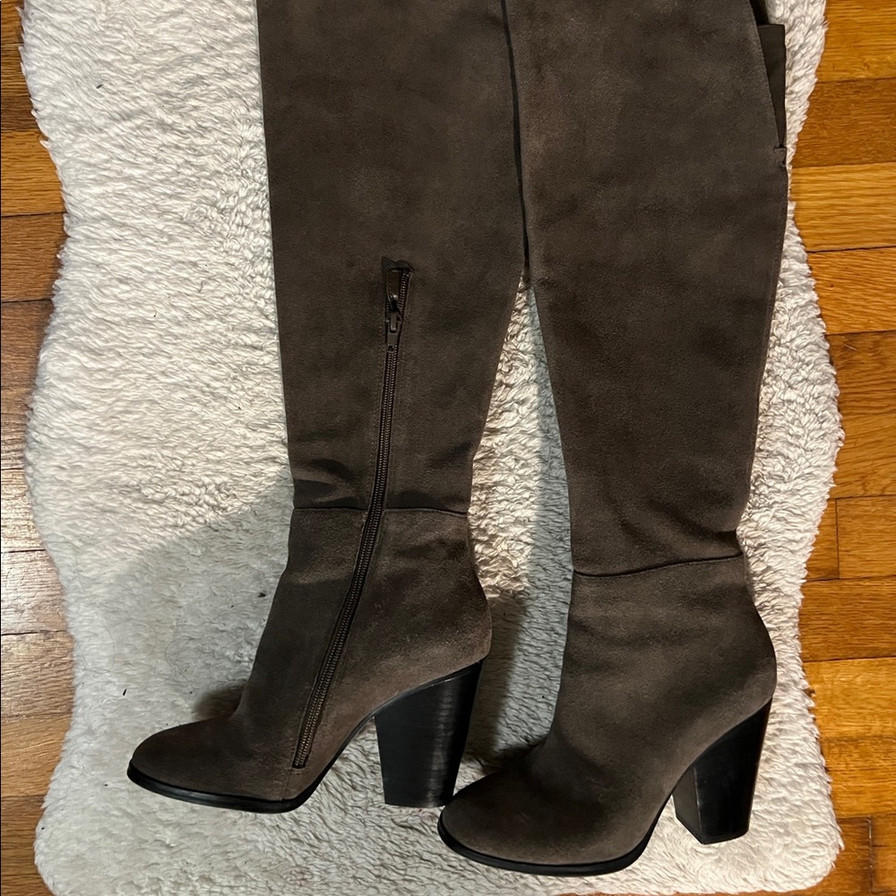 Steve Madden Sleekkk Taupe Suede Leather Over The Knee Heel Boots Size 7 - Used